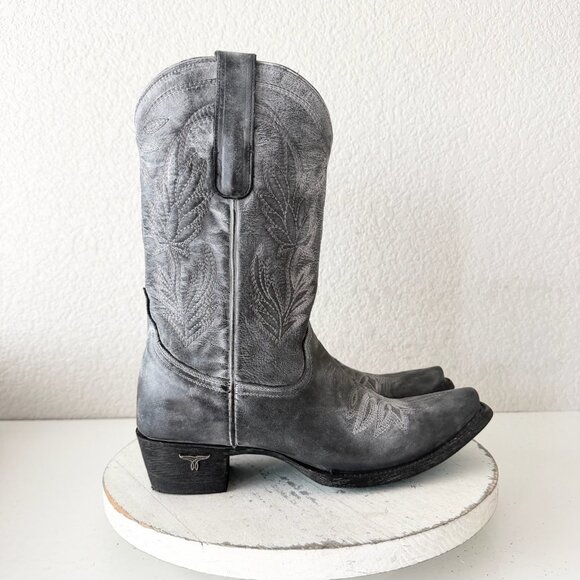 Lane SANDAGA Midi Womens Cowboy Boots 7.5 Cowgirl Western Black Gray Mid Calf - Picture 2 of 9